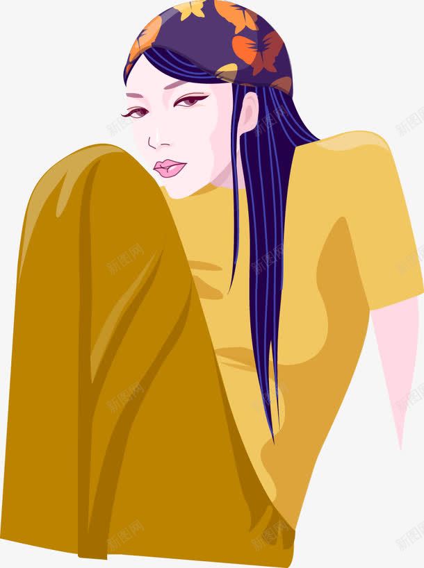 蓝色长发美女png免抠素材_新图网 https://ixintu.com 矢量美女 美女 蓝色长发美女 长发