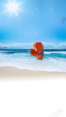 蓝色海洋沙滩阳光化妆品H5背景背景