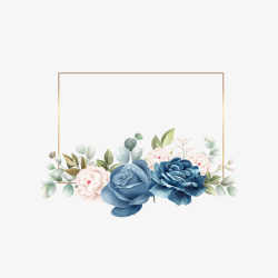 镀金边框蓝色玫瑰花装饰元素图矢量图高清图片
