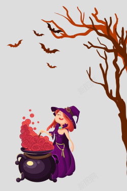 恐怖女巫卡通手绘恐怖万圣节海报背景高清图片