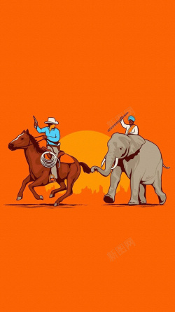 橙色大象橘黄色牛仔大象西部风格H5背景高清图片
