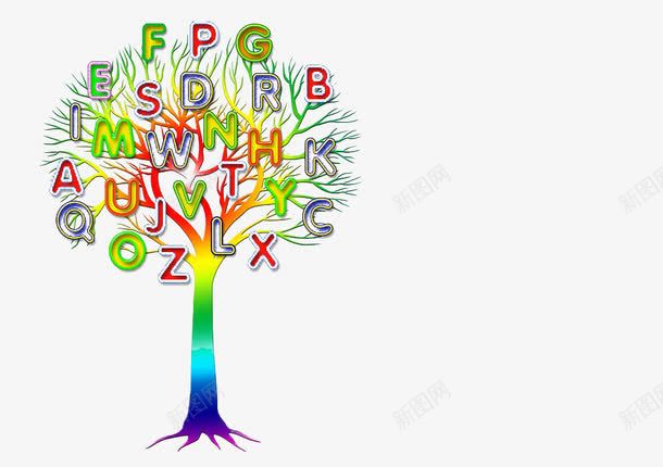 彩色数字树png免抠素材_新图网 https://ixintu.com 字母树 智慧树 树木