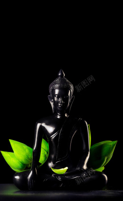 佛教禅宗黑色菩提叶神圣背景高清图片