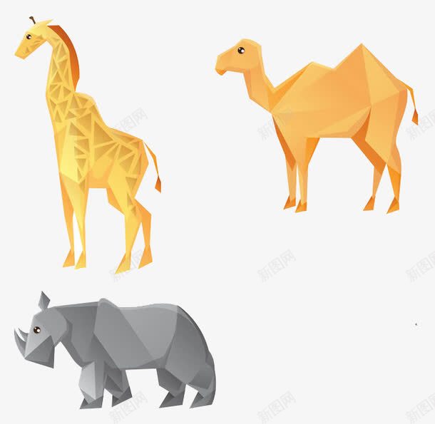 3款创意动物png免抠素材_新图网 https://ixintu.com 创意设计 动物 犀牛 野生动物 长颈鹿 骆驼