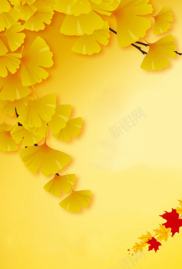 金色银杏树秋天海报背景背景