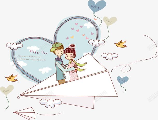 纸飞机上的情侣png免抠素材_新图网 https://ixintu.com 卡通 情侣 插图 纸飞机