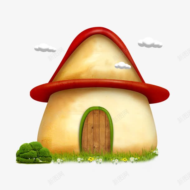 卡通蘑菇房png免抠素材_新图网 https://ixintu.com 房子 蘑菇
