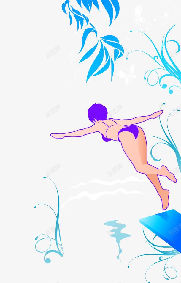 卡通手绘比基尼女人跳水png免抠素材_新图网 https://ixintu.com 卡通的女人 女人跳水 手绘的女人 比基尼的女人 矢量的花纹