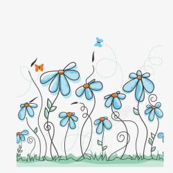 可爱卡通手绘花朵和草地矢量图素材