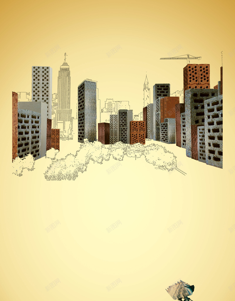 城市建筑psd设计背景_新图网 https://ixintu.com 盖房子 卡通 城市 建筑 童趣 手绘