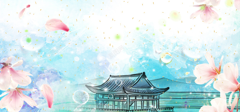 桃花节文艺花瓣梦幻气球蓝色bannerjpg设计背景_新图网 https://ixintu.com 桃花节 桃花 文艺 小清新 浪漫 梦幻 粉色 春天 春季 素材 广告 设计 背景 气球 花瓣 中国风