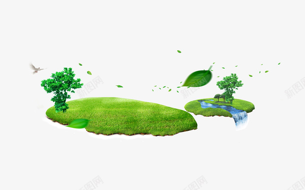 绿地图案psd免抠素材_新图网 https://ixintu.com 树叶 树木 植物 河流 绿叶 绿地元素