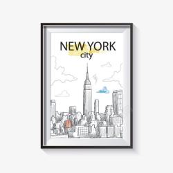 创意手绘纽约城市建筑群素材
