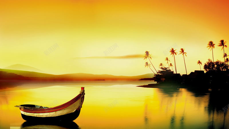 河面上的小船背景素材jpg设计背景_新图网 https://ixintu.com 河面 小船 树 金色 黄色 梦幻 背景 摄影 风景
