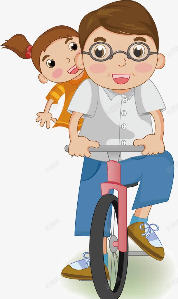 爸爸骑自行车载女儿png免抠素材_新图网 https://ixintu.com 女儿 手绘 爸爸 自行车