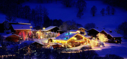 冬季小木屋唯美梦幻黑夜背景高清图片