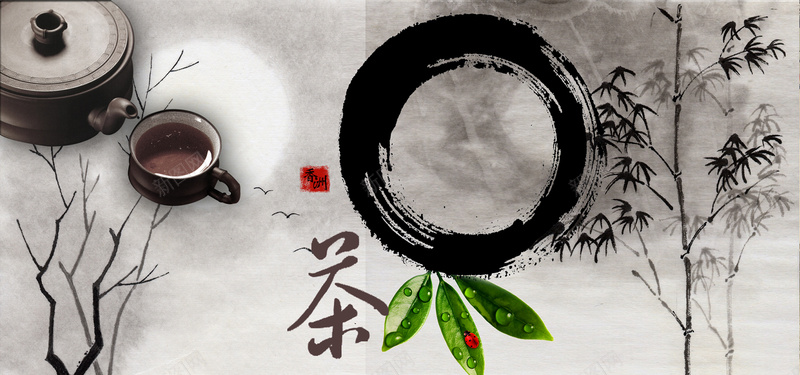 茶叶中国风黑色淘宝海报背景背景