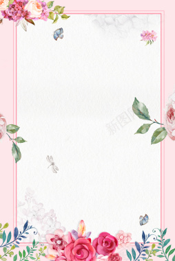 粉色清新手绘春季新品花卉边框背景背景