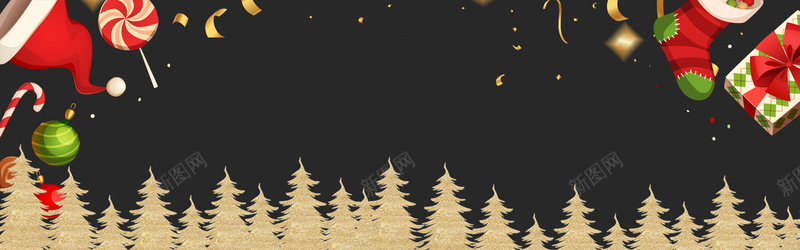 圣诞节黑色圣诞树banner背景