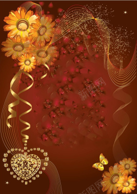 金色爱心花朵商业海报背景素材背景