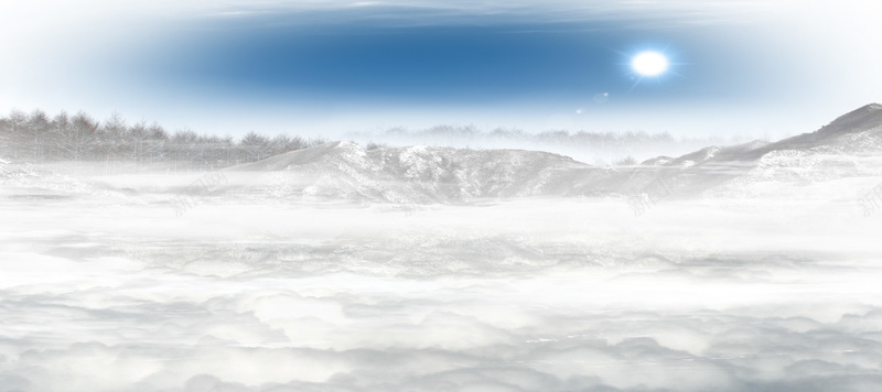 白色云雾海蓝色天空雪山背景背景