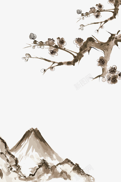 卡通梅花树枝古风水墨梅花枝元素图高清图片