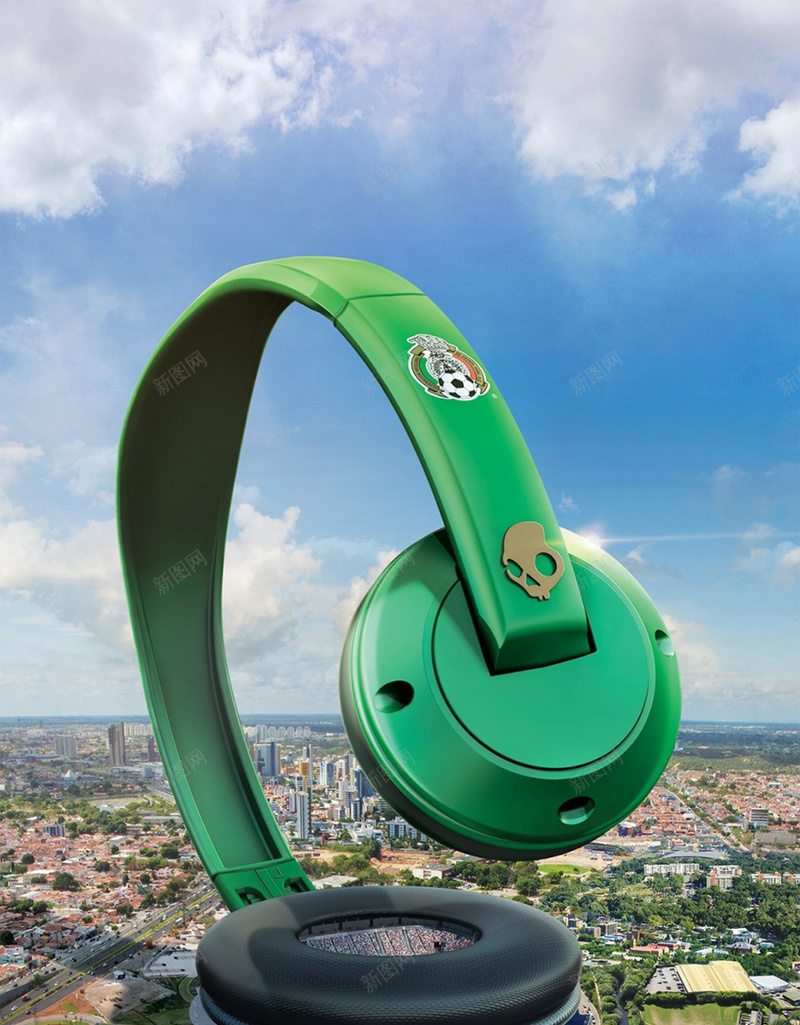 立体的耳机jpg设计背景_新图网 https://ixintu.com 商务 大气 广告 开心 科幻 科技 绿色 耳机