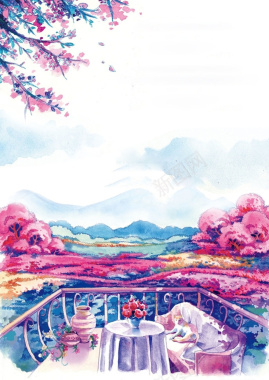 唯美彩绘樱花意境樱花游海报背景背景