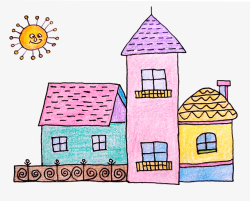 卡通房子原创彩色手绘彩色卡通房子高清图片