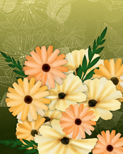 绿叶开心淡绿花纹图案背景多束花朵与绿叶组成的图片高清图片