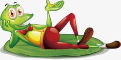 红裤子躺在叶子上的青蛙高清图片