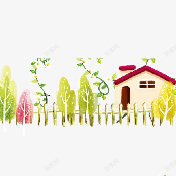 房子和树木png免抠素材_新图网 https://ixintu.com 小清新 房子 手绘 树木 藤条