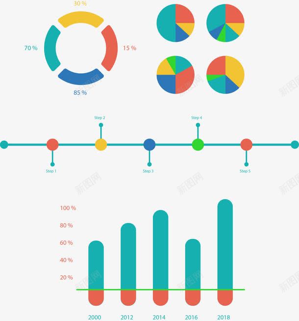 手绘彩色PPTpng免抠素材_新图网 https://ixintu.com PPT 彩色 手绘 数据 百分比