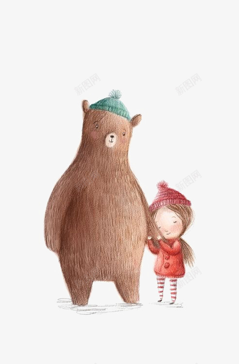 熊和女孩png免抠素材_新图网 https://ixintu.com 卡通 可爱 手绘 红帽子