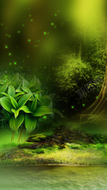 唯美绿色植物H5背景素材背景