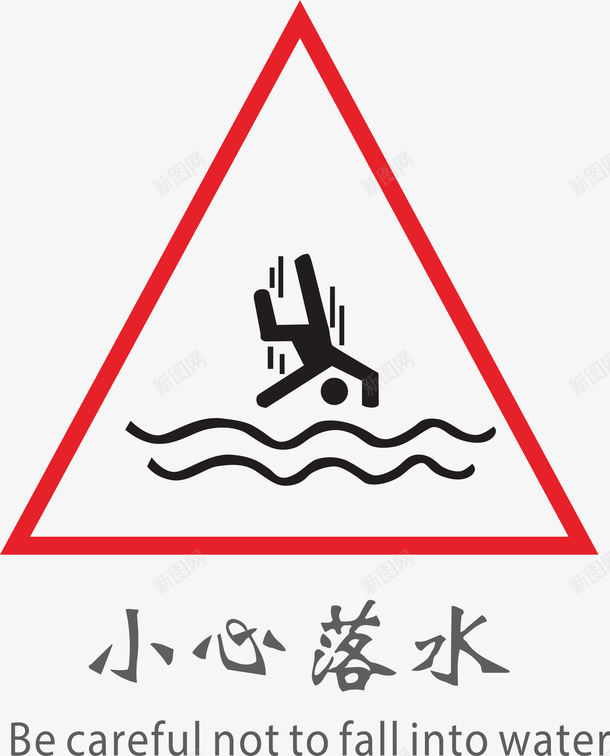 小心落水标志图标png_新图网 https://ixintu.com 公共标识 安全防范标志 标志 落水