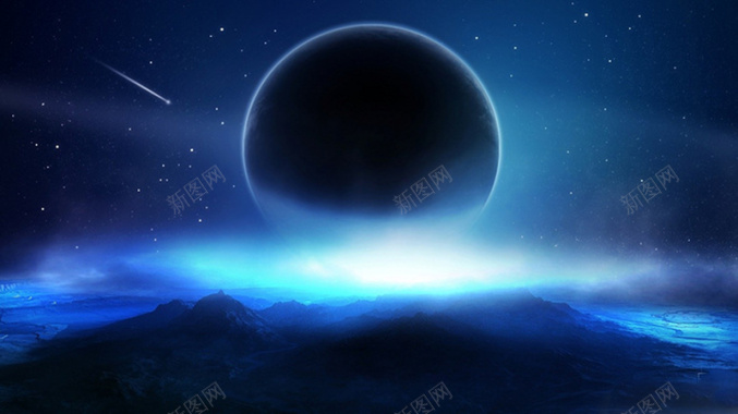 蓝色星球流星海报背景素材背景