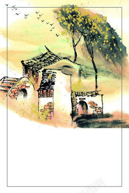 中国水墨画建筑海报背景背景