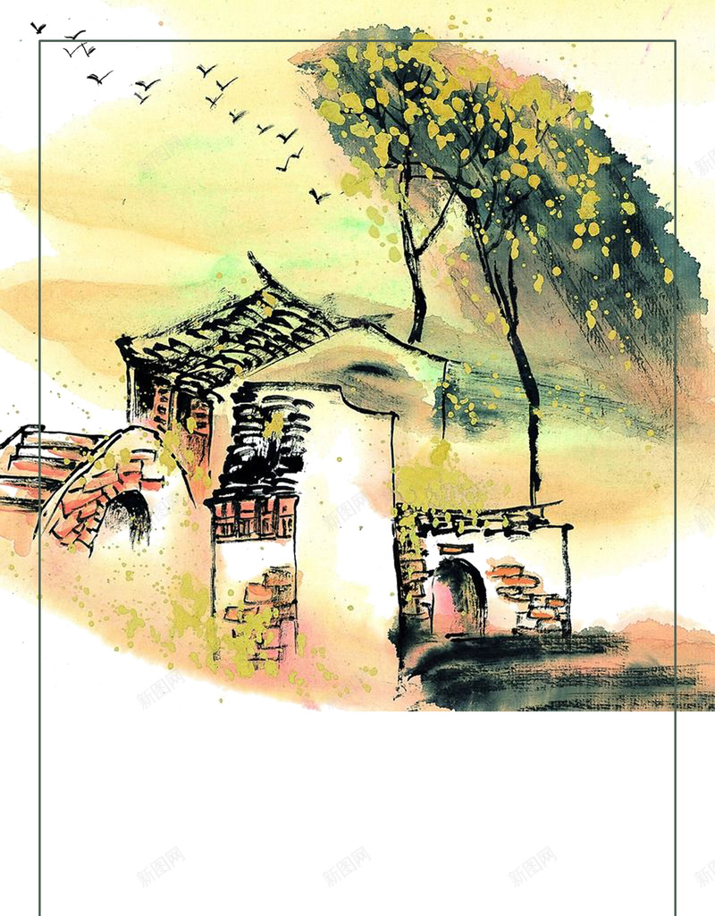 中国水墨画建筑海报背景psd设计背景_新图网 https://ixintu.com 中式建筑 古建筑 古建筑手绘图 建筑 建筑物 手绘海报 文艺 水墨建筑 水墨画 特色建筑