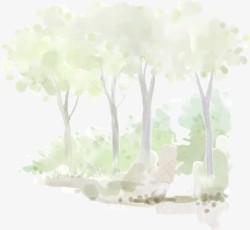 手绘园林水彩插画素材
