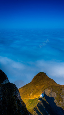 白云山峰蓝色白云山峰景色手机端H5背景高清图片