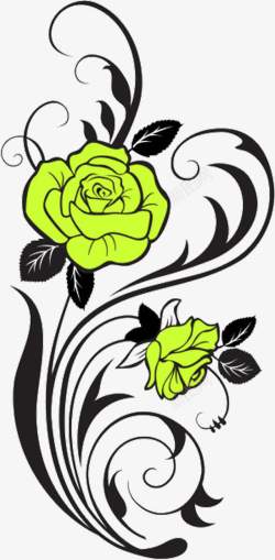 手绘绿色玫瑰海报素材
