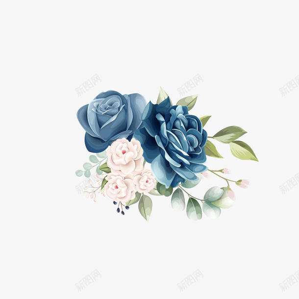 蓝色玫瑰花朵装饰元素矢量图ai免抠素材_新图网 https://ixintu.com 树枝装饰 花朵 蓝色玫瑰 装饰元素 矢量图