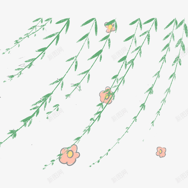 春天飘荡的柳树叶png免抠素材_新图网 https://ixintu.com 免抠 春天 杨柳 柳叶 柳树叶 绿叶 花蕾柳树叶