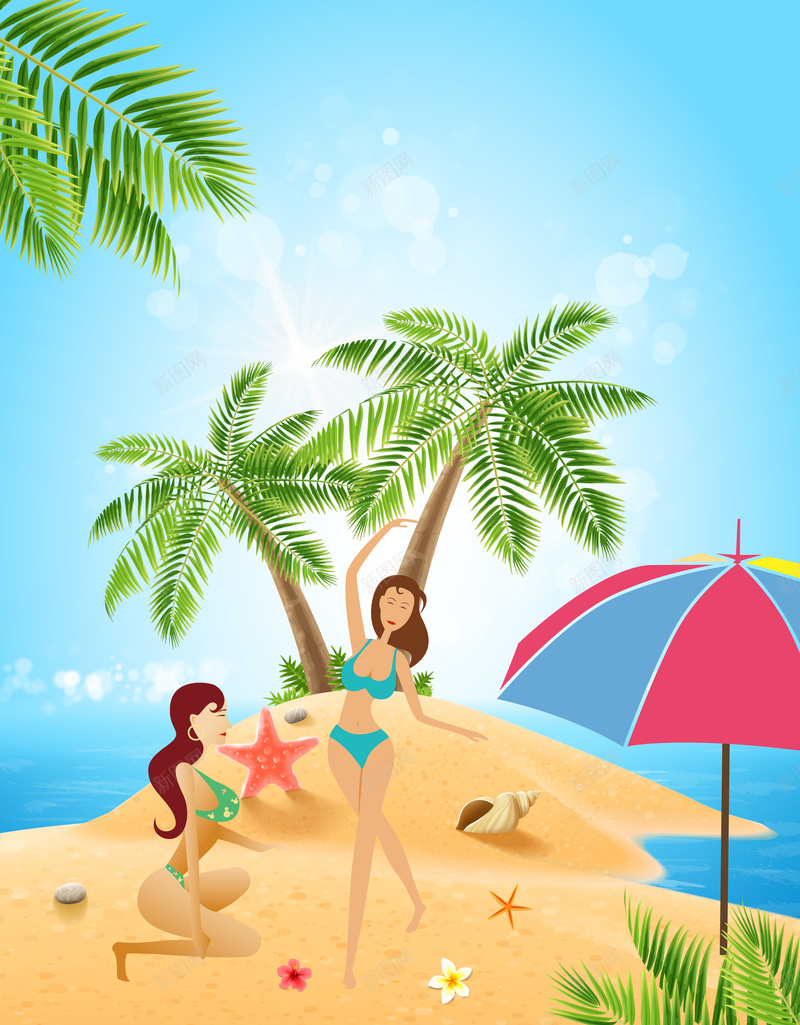 夏季海滩海报背景psd设计背景_新图网 https://ixintu.com 夏季 椰树 沙滩 海滩 海边 卡通 童趣 海浪 太阳伞 阳光