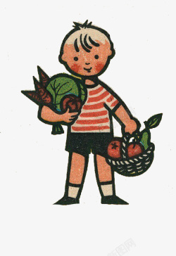提着桶子男孩提着水果蔬菜的小男孩高清图片