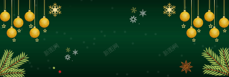 圣诞节绿色简约电商狂欢bannerpsd设计背景_新图网 https://ixintu.com 十二月二十五 圣诞快乐 圣诞狂欢 圣诞节 彩球 树叶 简约 绿色 雪花 黄色