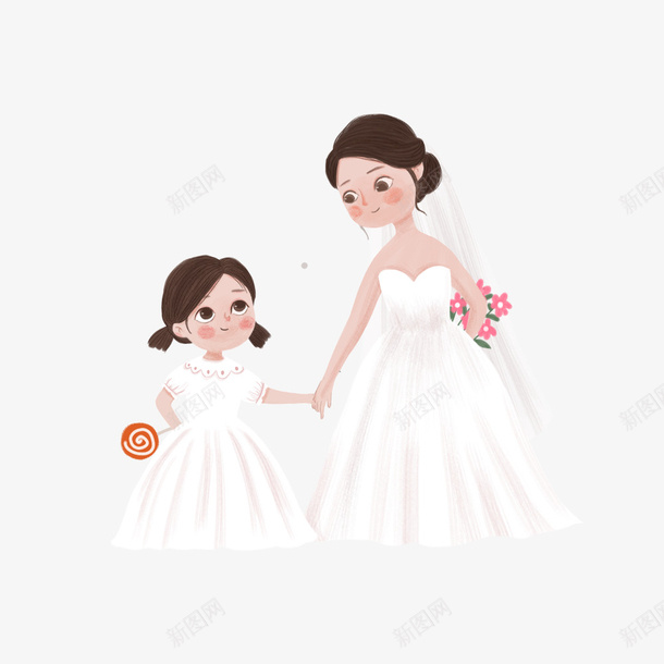 穿着婚纱的母女png免抠素材_新图网 https://ixintu.com 妈妈 婚纱 母女 白色