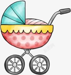 可爱手绘婴儿推车素材