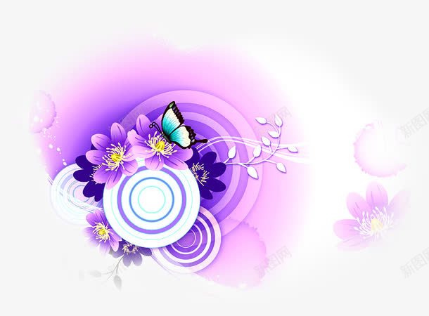 紫色花朵蝴蝶背景png免抠素材_新图网 https://ixintu.com 背景 花朵 花纹 蝴蝶 装饰